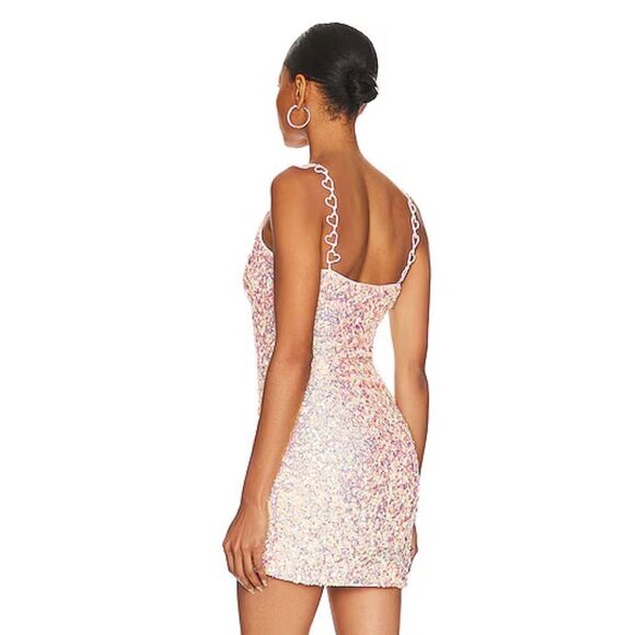 NWT Majorelle Trish Sequin Mini Dress Iridescent pink heart straps Revolve XS - Picture 3 of 15
